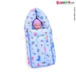 Sleeping Bag (Carry Nest) Premium Velvet, Trees & Deer Print 0-3m Age, Blue-uyyala-com.myshopify.com-Sleeping Bags-Happy Babies