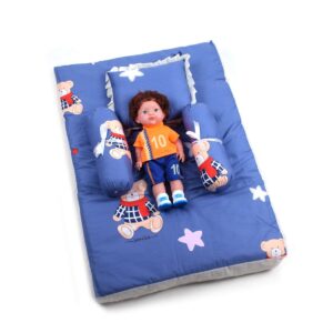 Baby Premium Cotton Bedding Set of 4 with Bolster and Pillow With Bear Print 0-12m