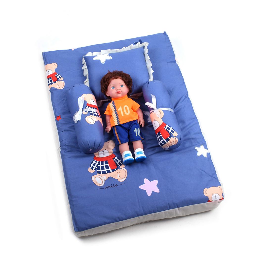 Baby Premium Cotton Bedding Set of 4 with Bolster and Pillow With Bear Print 0-12m