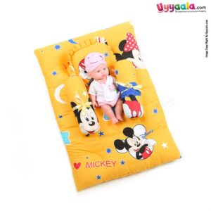 Baby Premium Cotton Bedding Set of 4 with Bolster and Pillow, Micky Mouse Print 0-6m Age - Yellow-uyyala-com.myshopify.com-Bedding-Happy Babies