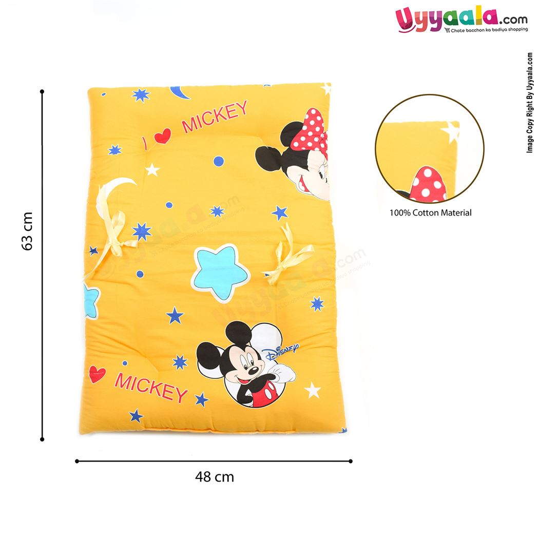 Baby Premium Cotton Bedding Set of 4 with Bolster and Pillow, Micky Mouse Print 0-6m Age - Yellow-uyyala-com.myshopify.com-Bedding-Happy Babies