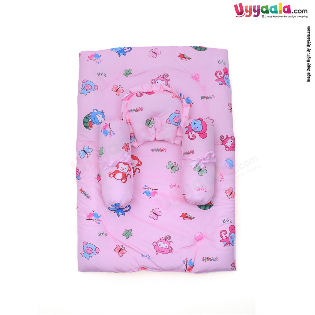 Baby velvet Bedding Set of 4 with Bolster and Pillow, Monkey Print 0 to 12m Age-uyyala-com.myshopify.com-Bedding-Happy Babies