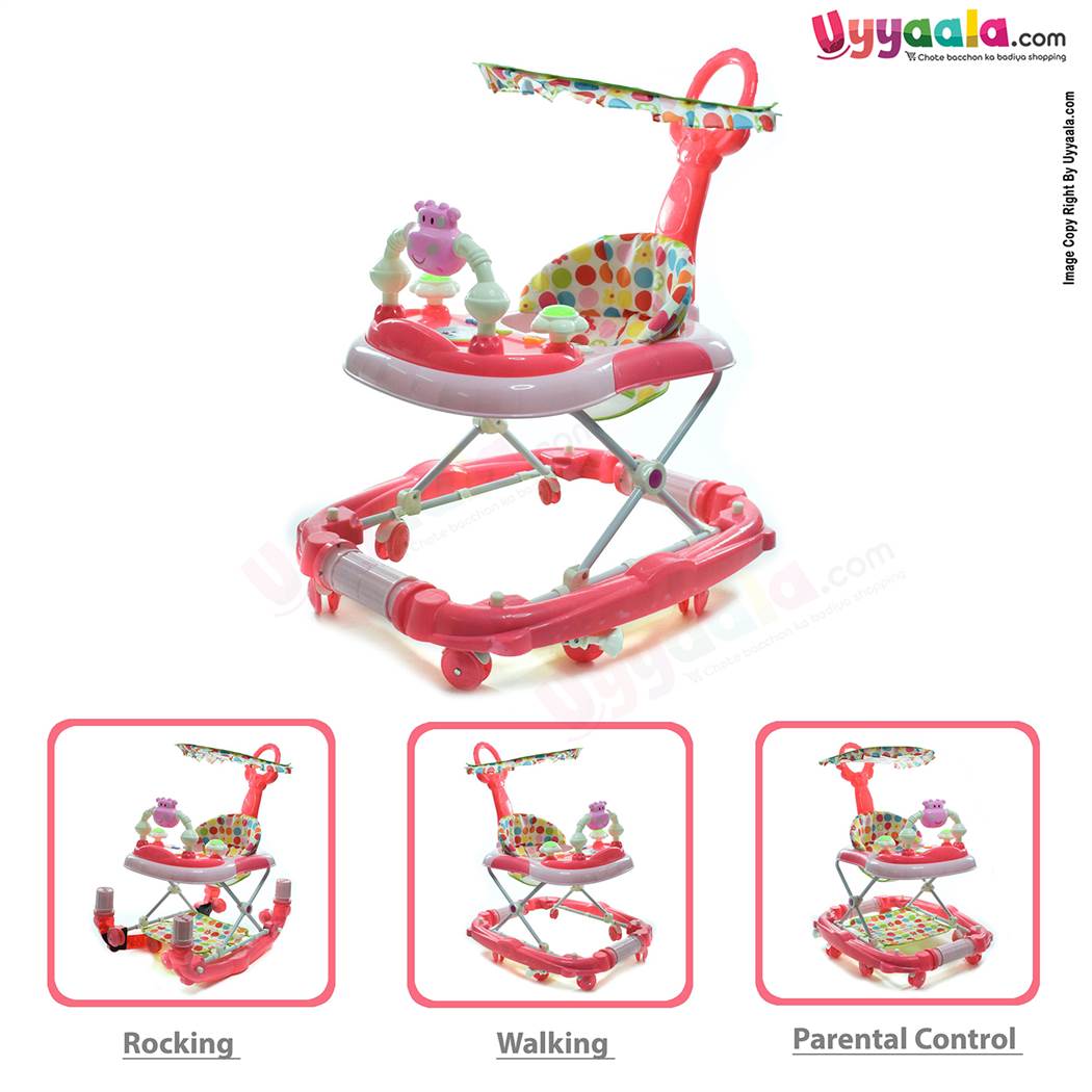 BAYBEE Canopy Walker Cum Rocker 3 In 1 - Peach, White-uyyala-com.myshopify.com-Walkers-Baybee
