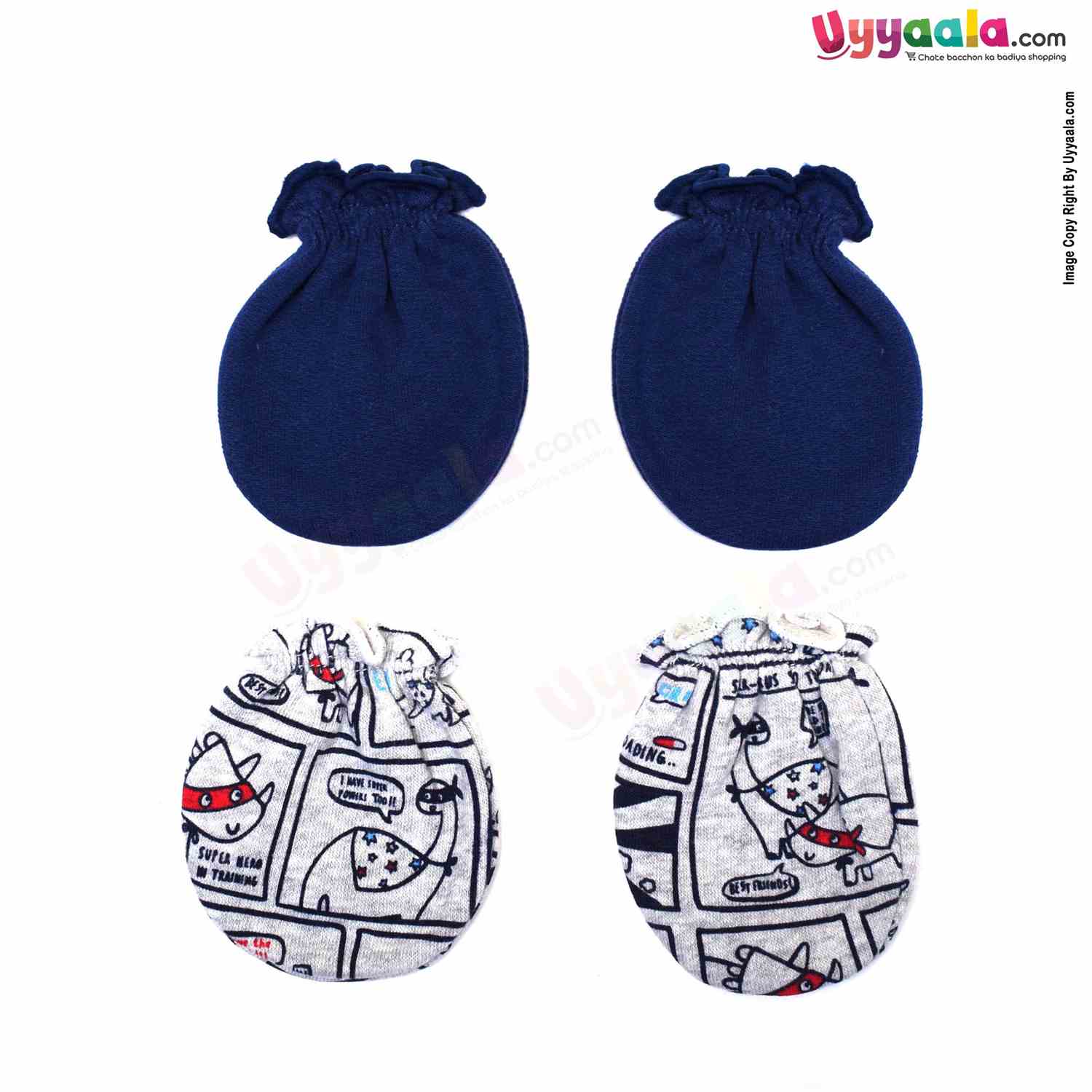 BEN BENNY Mittens Elastic Print Plain 2P Set 0-6m Age