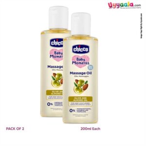 CHICCO Massage Oil with Olive and Almond oil - Pack of 2 (200ml Each)