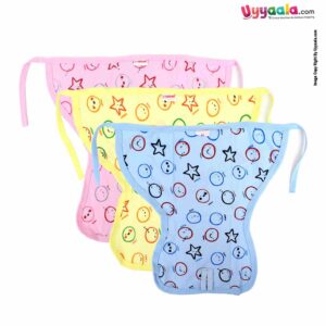 COZYCARE Washable Diapers Hosiery, Tying Model Emoji Print Pink, Yellow & Blue- 3P Set (S)