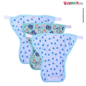 COZYCARE Washable Diapers Hosiery, Velcro Apple Print Blue(2) & Animal Print Green(1) -3P Set (SS)