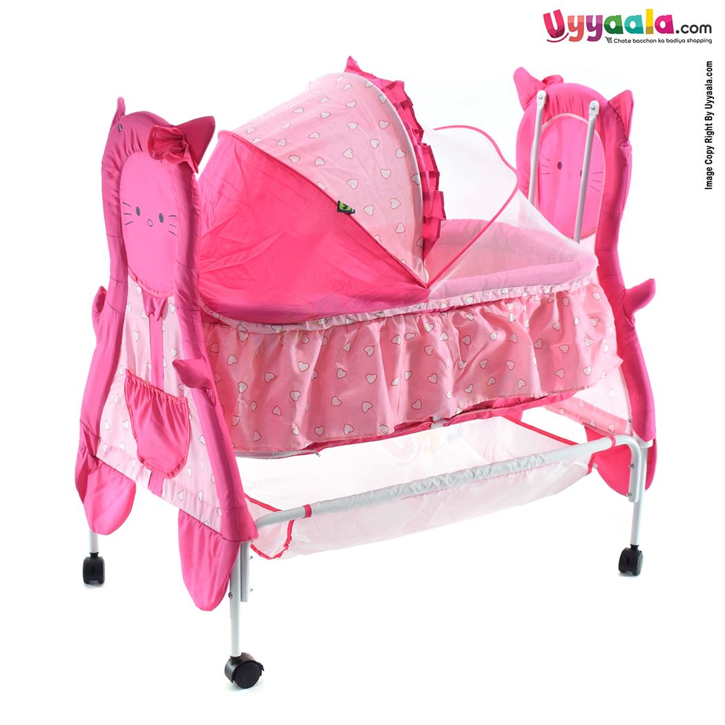 COOL BABY Cradle With Mosquito Protection Net, Storage Space & Wheel Locking System