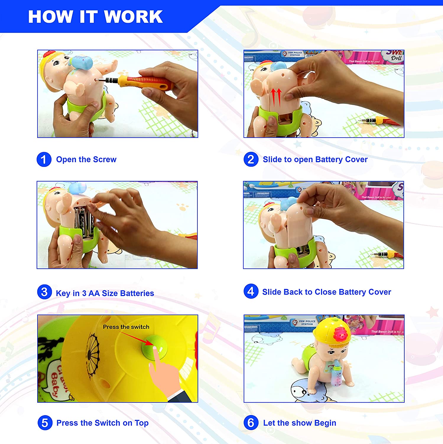 HAPPY BABY Crawling interactive battery operated toy with music & lights for babies-3+Y age