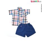 WOW, Branded Short Sleeves Romper with Tie & Suspender Front open Button Model Soft Hosiery Cotton, Checks Print - Multicolor