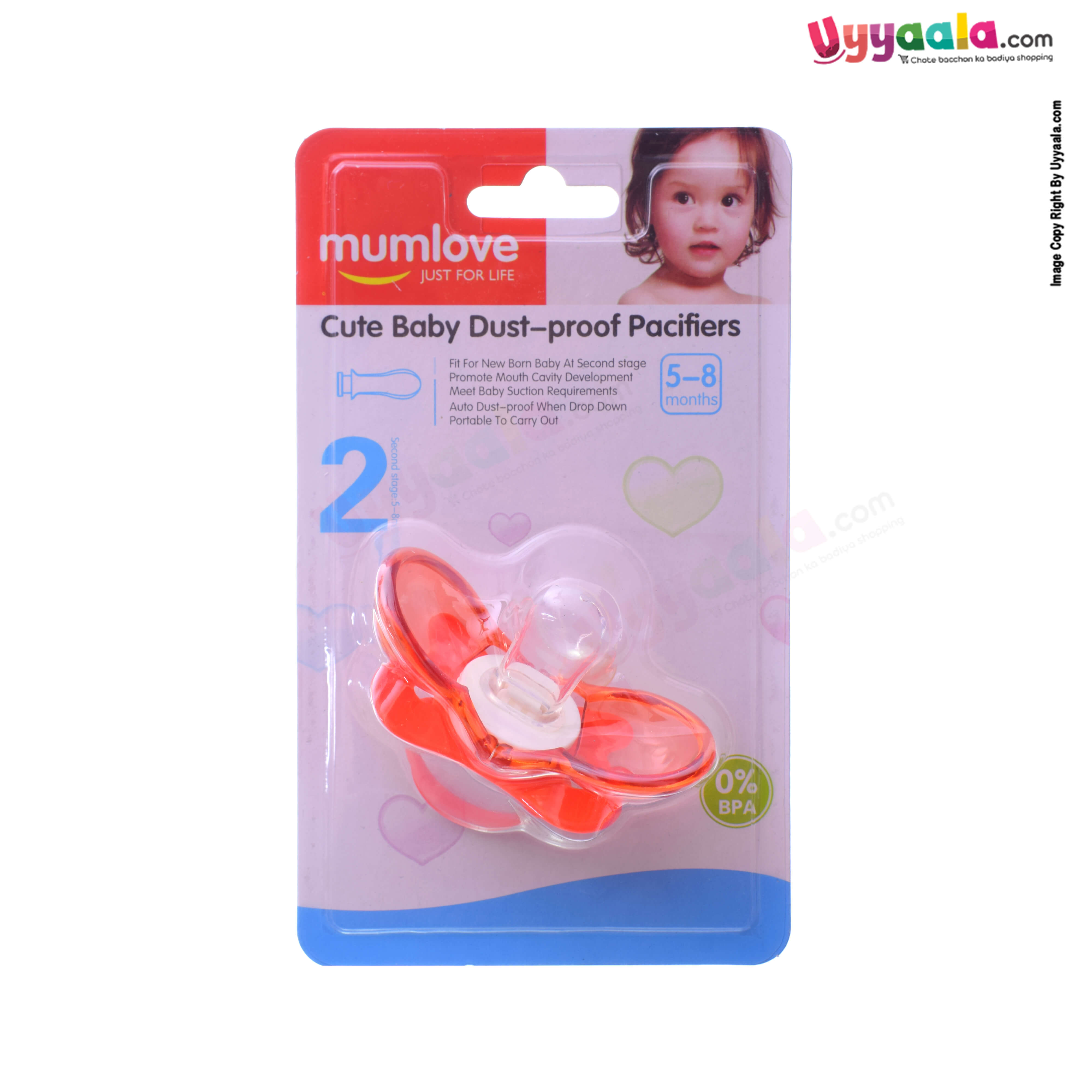 MumLove Cute Baby Dust Proof Soothers/Pacifiers 5-8m- Orange