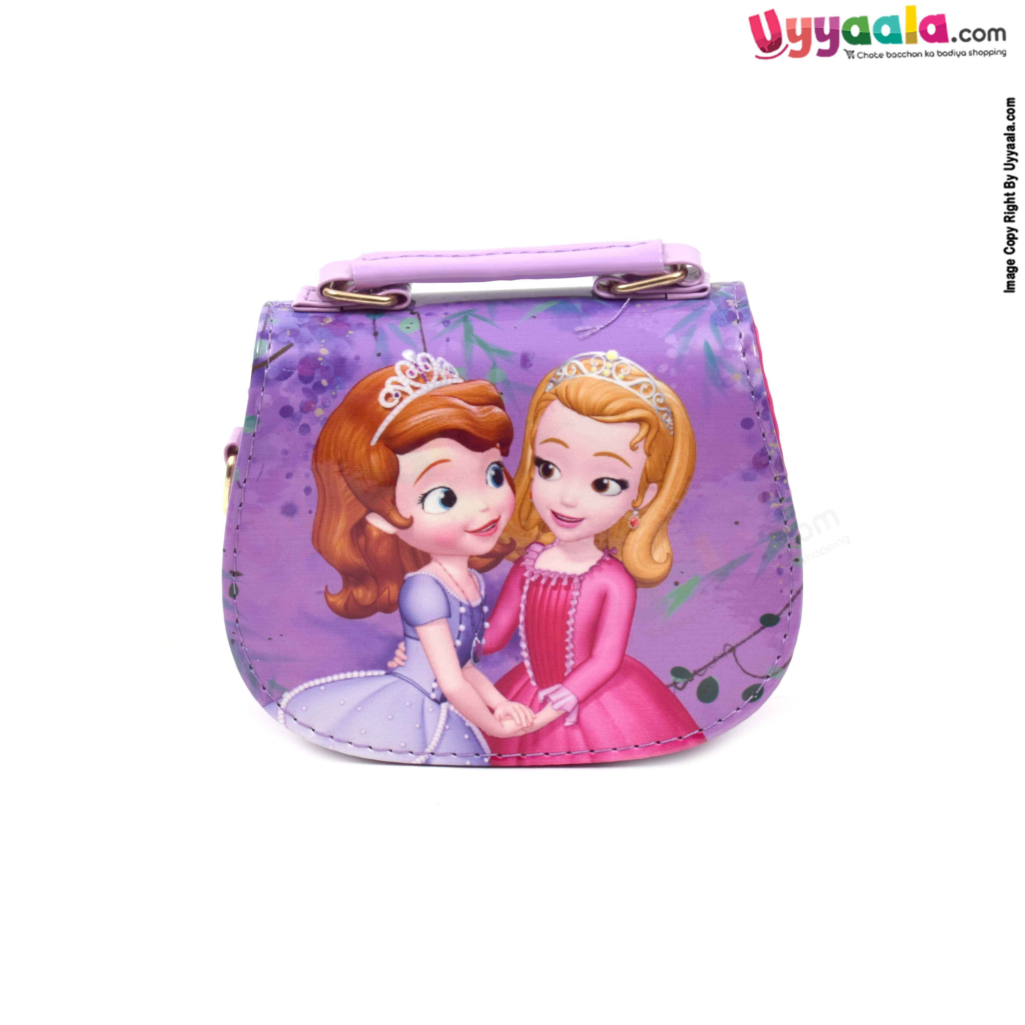 Party wear kids hand bag for baby girl with adjustable strip ,two princess print, age