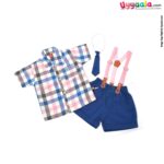 WOW, Branded Short Sleeves Romper with Tie & Suspender Front open Button Model Soft Hosiery Cotton, Checks Print - Multicolor