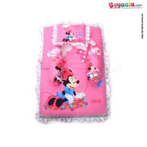 DISNEY Baby Cotton Bedding Set With 2 Bolsters & Pillow - Minnie Mouse Print, Pink, 0+m