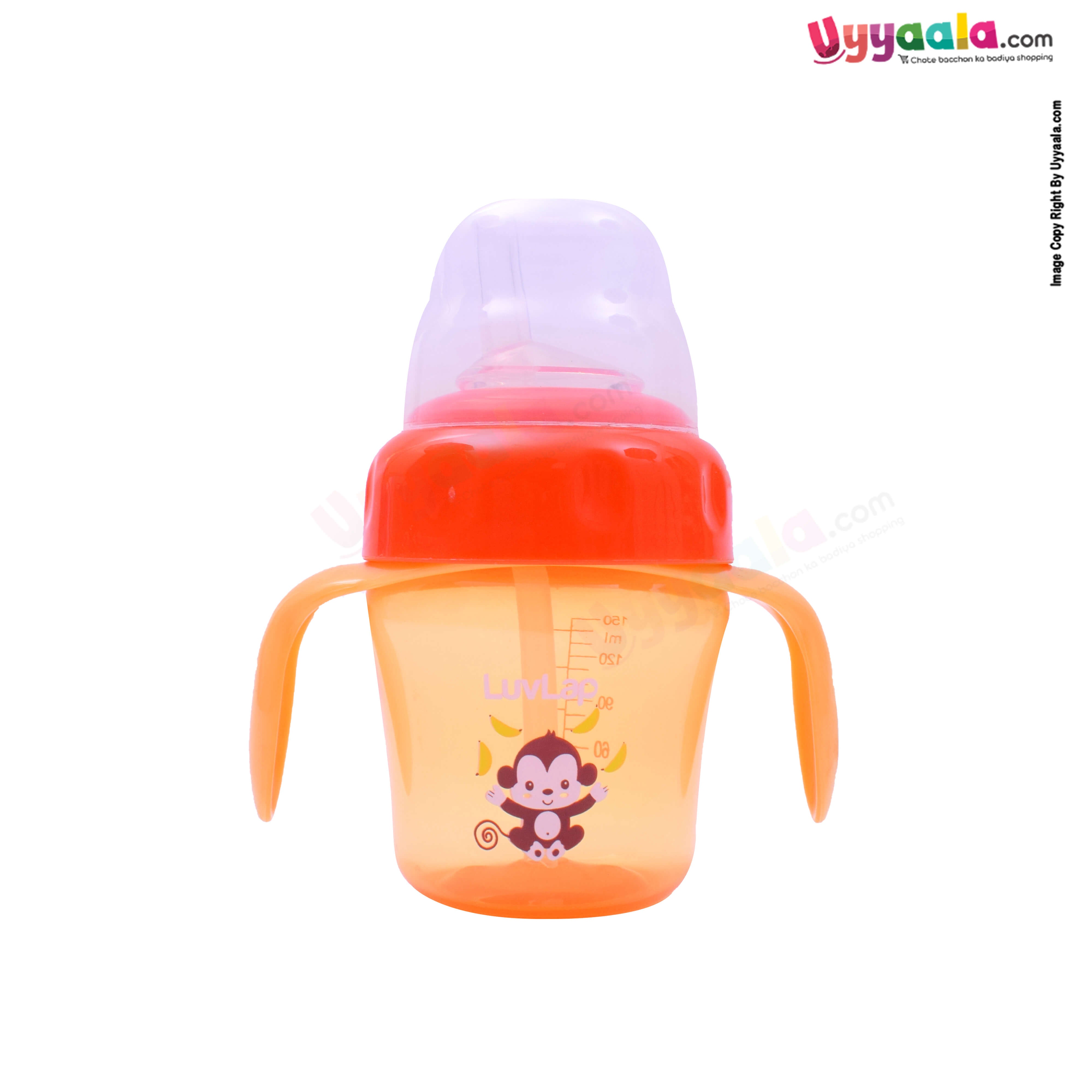 LuvLap Banana time Bite Proof 2 in 1 Soft Spout & Straw Sipper Cup 150ml,6+m Age -Orange
