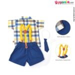 WOW, Branded Short Sleeves Romper with Tie & Suspender Front open Button Model Soft Hosiery Cotton, Checks Print - Multicolor