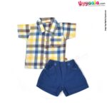 WOW, Branded Short Sleeves Romper with Tie & Suspender Front open Button Model Soft Hosiery Cotton, Checks Print - Multicolor