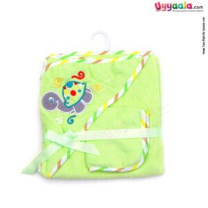 One size hooded towel with napkin for babies, Green