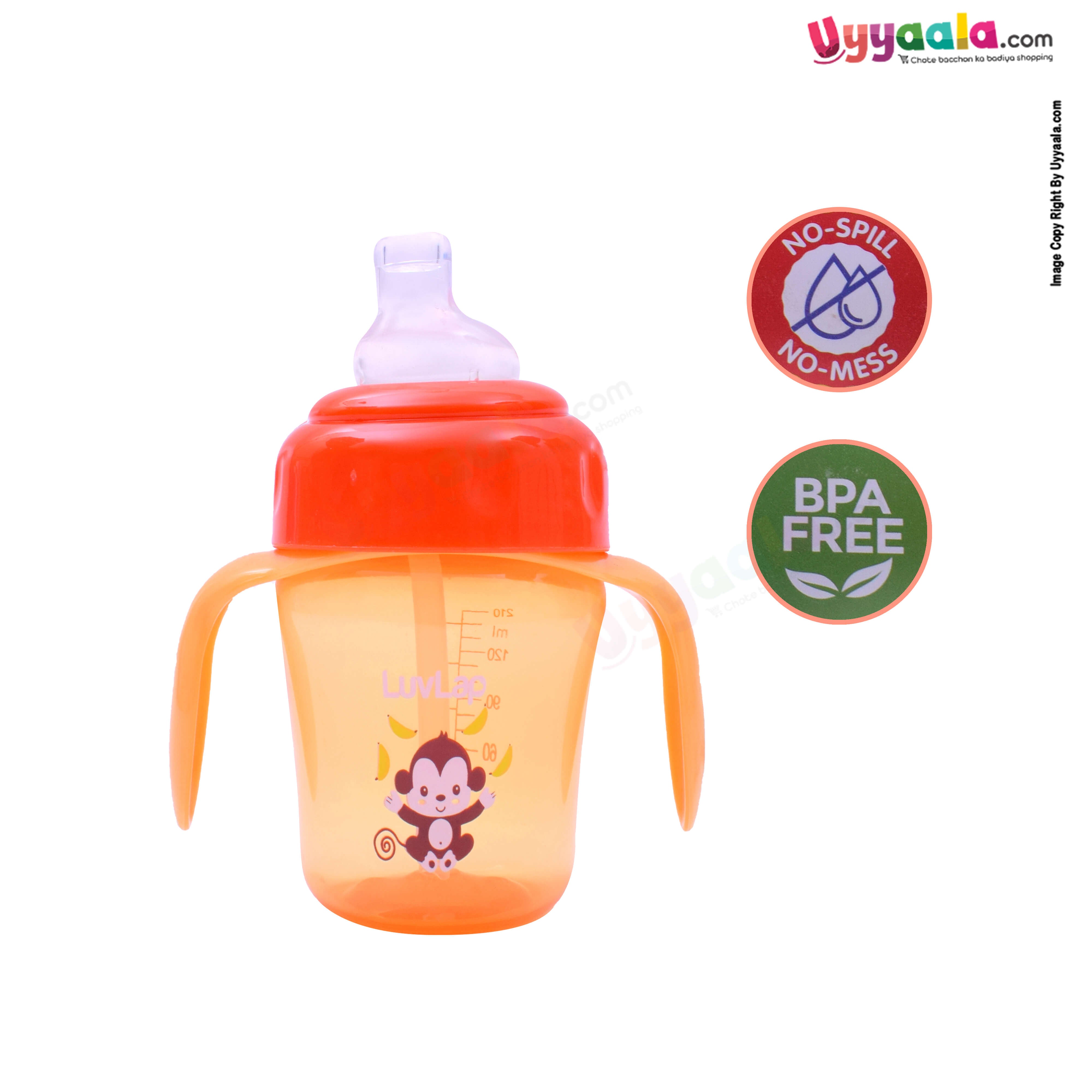 LuvLap Banana time Bite Proof 2 in 1 Soft Spout & Straw Sipper Cup 210ml,6+m Age -Orange