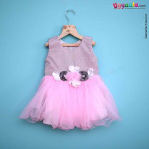 KALKI Sleeveless Baby Frock with Flared Hem & Frills, Baby Fashion Wear, (1124) - Pink, White & Yellow