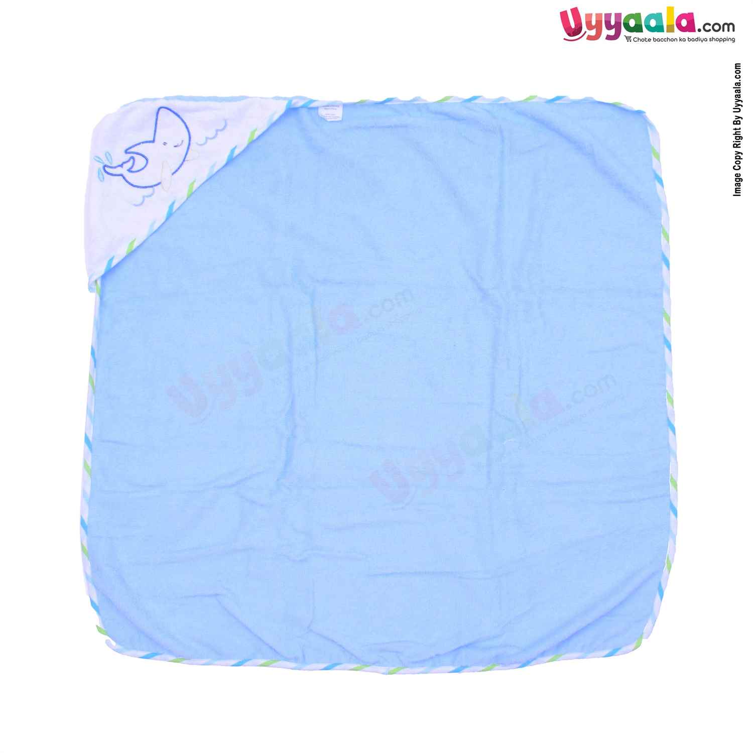 One size plain hooded towel for babies, Blue