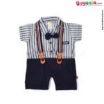 WOW, Branded Short Sleeves Romper with Bow & Suspender Front open Button Model Soft Hosiery Cotton, Stripes Print - Multi color
