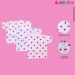 Front open half sleeve jablas, hosiery cotton, Pack of 3 - white with strawberry print