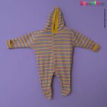 MAGIC TOWN Hooded Sleep Suits Hosiery Blue, Red & White Stripes & Elephant Print White 2P Pack, 3-6m Age