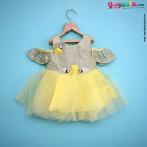 KALKI Half Shoulder Baby Frock with Flared Hem & Frills, Baby Fashion Wear, (4403) - Yellow
