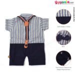 WOW, Branded Short Sleeves Romper with Bow & Suspender Front open Button Model Soft Hosiery Cotton, Stripes Print - Multi color
