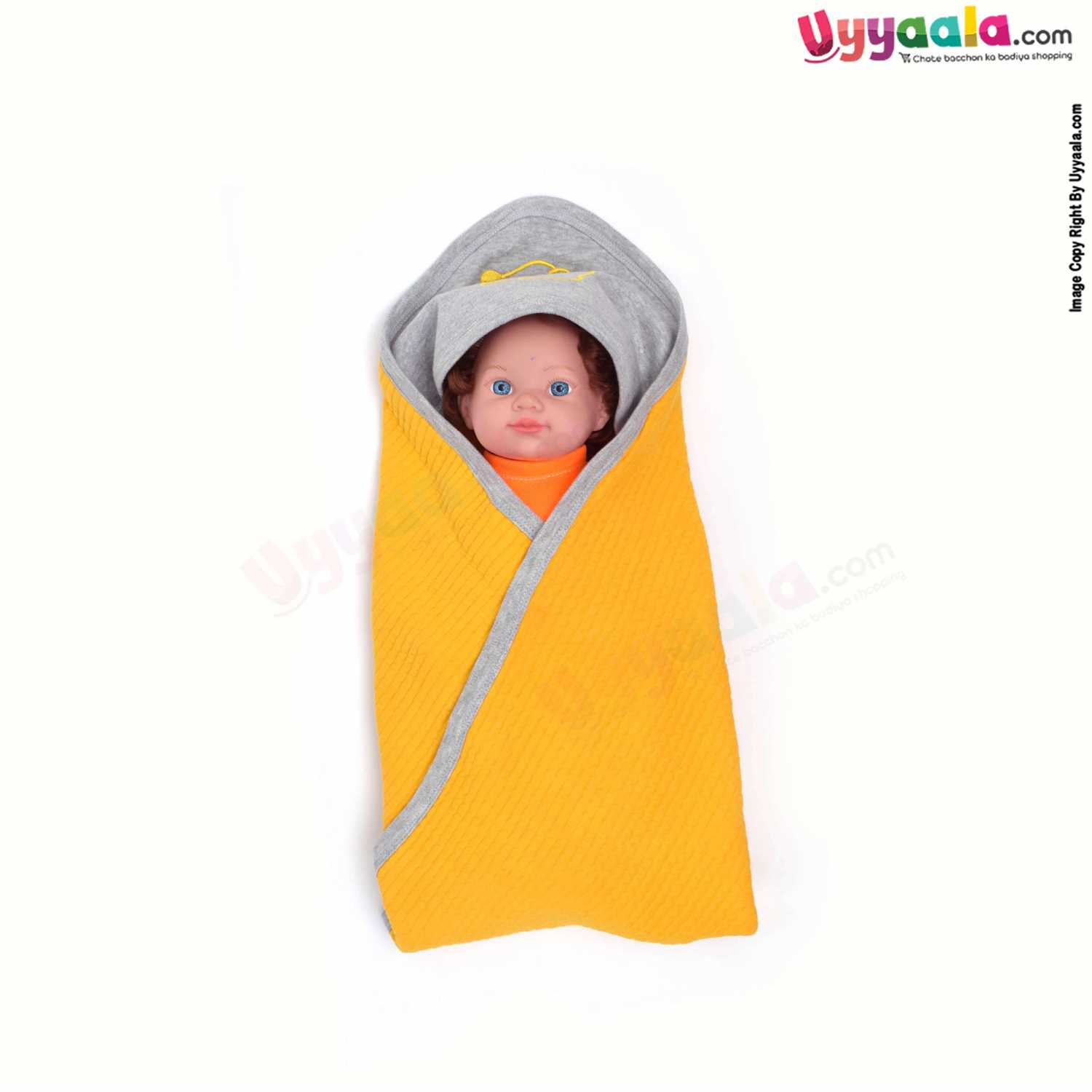 Babies hooded towel with puppy print, Yellow