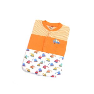 Precious One sleep Suits Hosiery Stripes Print White & Orange ,Plain Orange and JCB Printed White 0-3m
