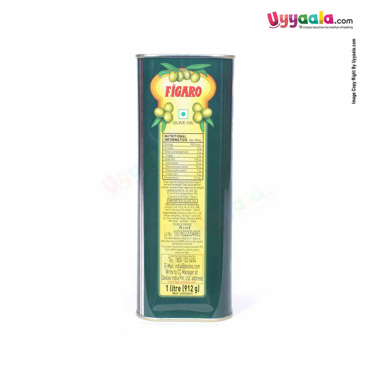 Buy Figaro Cold pressed Pure Olive Oil | जैतून का तेल | (Tin Pack) Online in India at uyyaala.com
