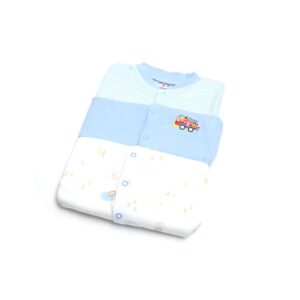 Precious One Sleep Suits Hosiery Stripes Print Lavender ,Plain Lavender and Igloo Print White 3P Pack, New Born