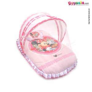 DISNEY Baby Bedding Set with Protection Net & Pillow Cotton, Minnie Mouse Print 0+m Age - Pink