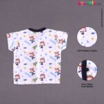 Doreme half sleeve hosiery cotton jablas - white with cartoon print