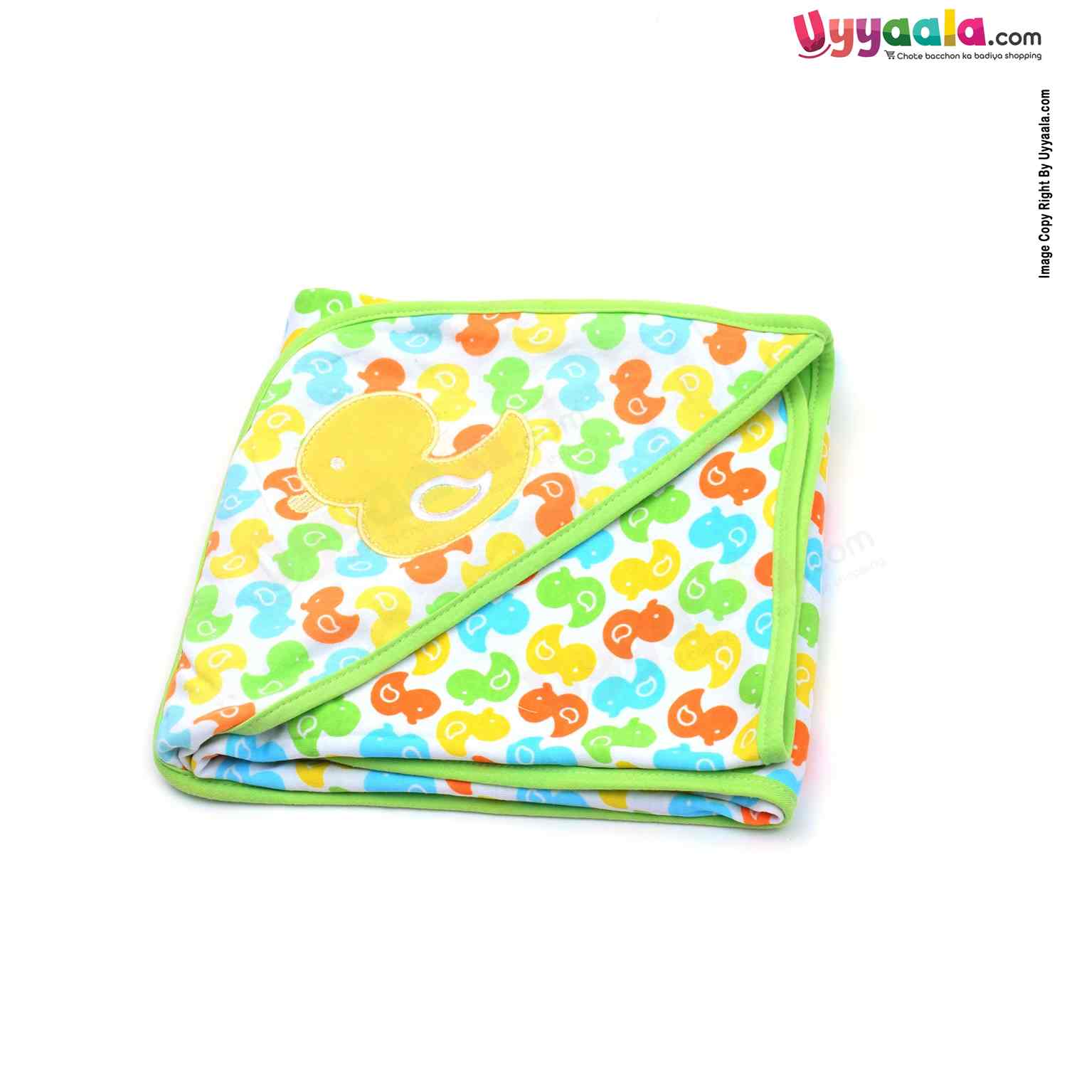 One size hooded plain towel for babies, Green