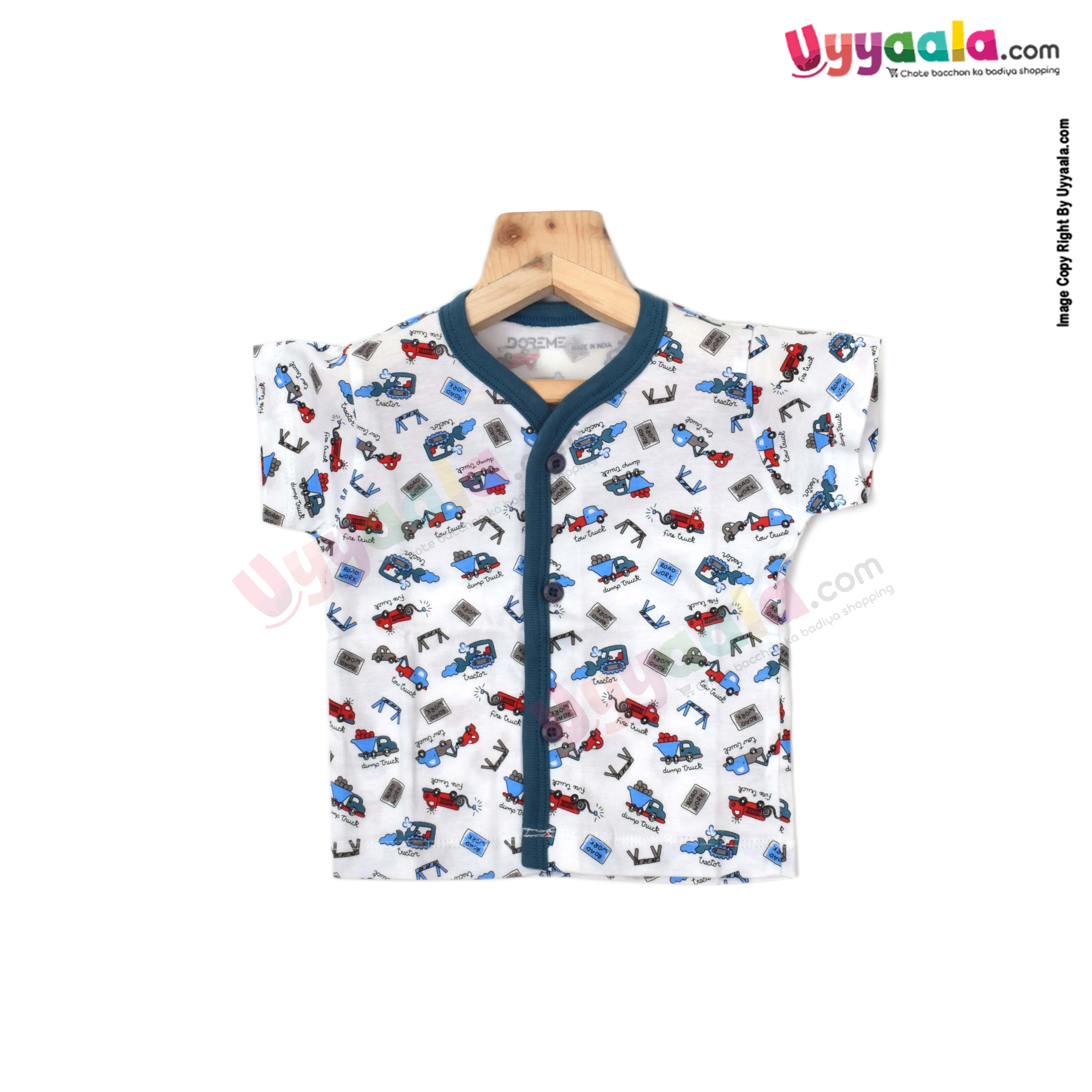 Doreme half sleeve front open jabla, Hosiery cotton - white with assorted print