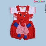 WOW, Branded Short Sleeve Dungaree For Boys & Girls Elephant Character Soft Hosiery Cotton Blend - Red & White
