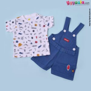 WOW, Branded Short Sleeve Dungaree For Boys & Girls Soft Hosiery Cotton
