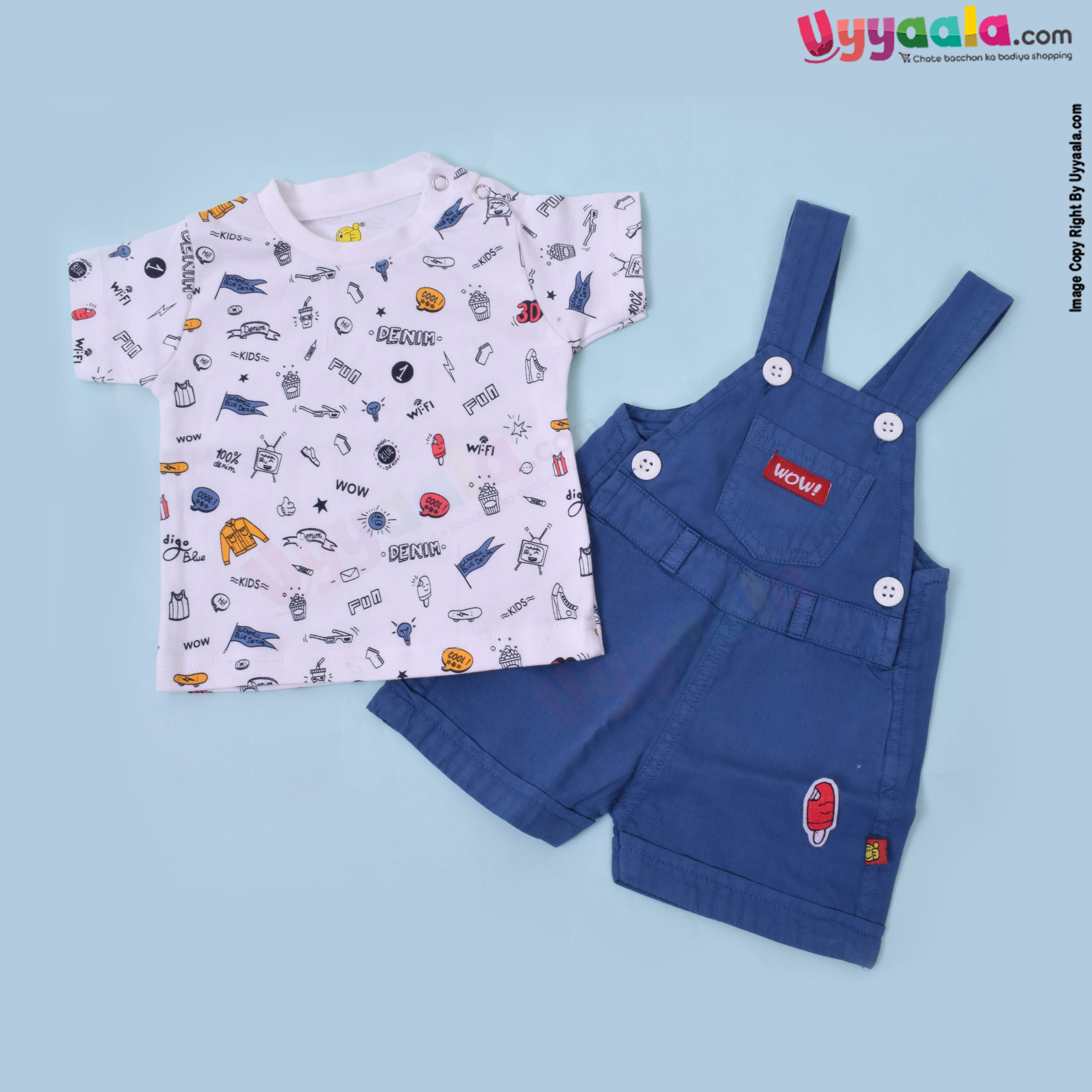 WOW, Branded Short Sleeve Dungaree For Boys & Girls Soft Hosiery Cotton