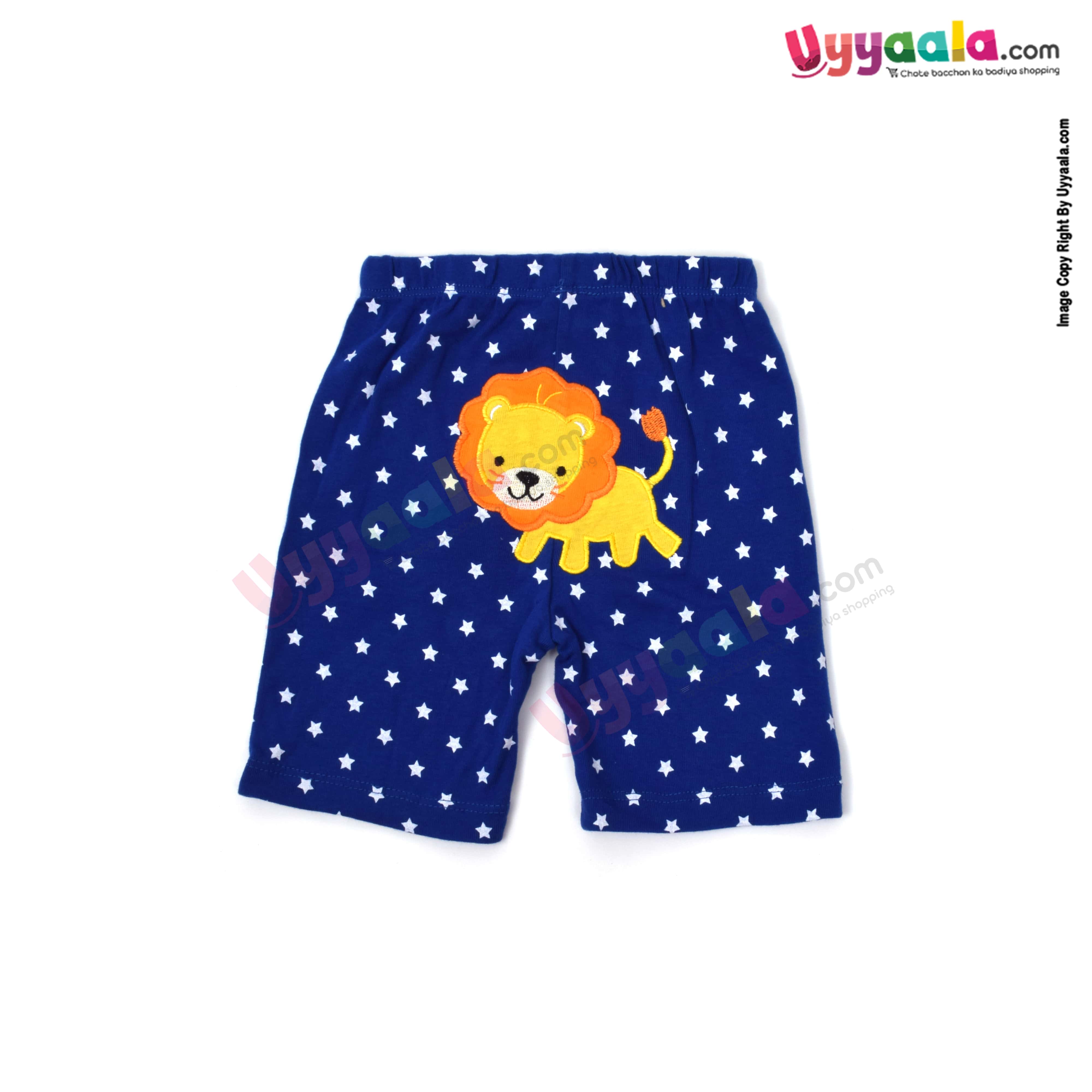 Carters Bluefly new born shorts 100% hosiery cotton - dark blue with star print & lion patch work