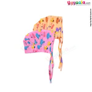 Baby tying cotton caps with teddy bear and ship print (Pack of 2)