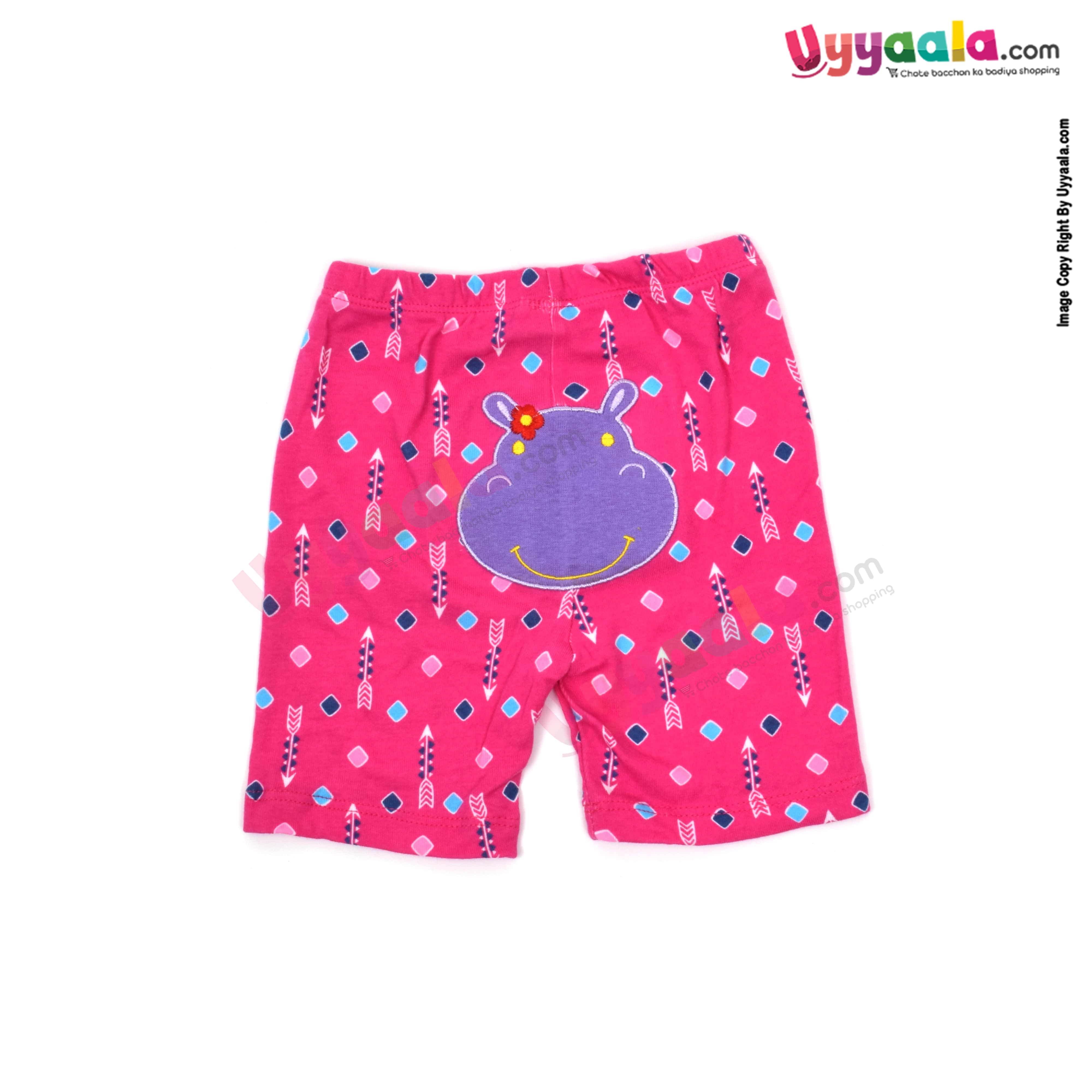 Carters Bluefly shorts 100% hosiery cotton - Pink with arrow print & hippopotamus patch work