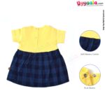 WOW, Branded Short Sleeve Frock with Back Open Push Button Model For Girls Soft Hosiery Cotton - Yellow with Meow print & Navy Blue with Checks Model