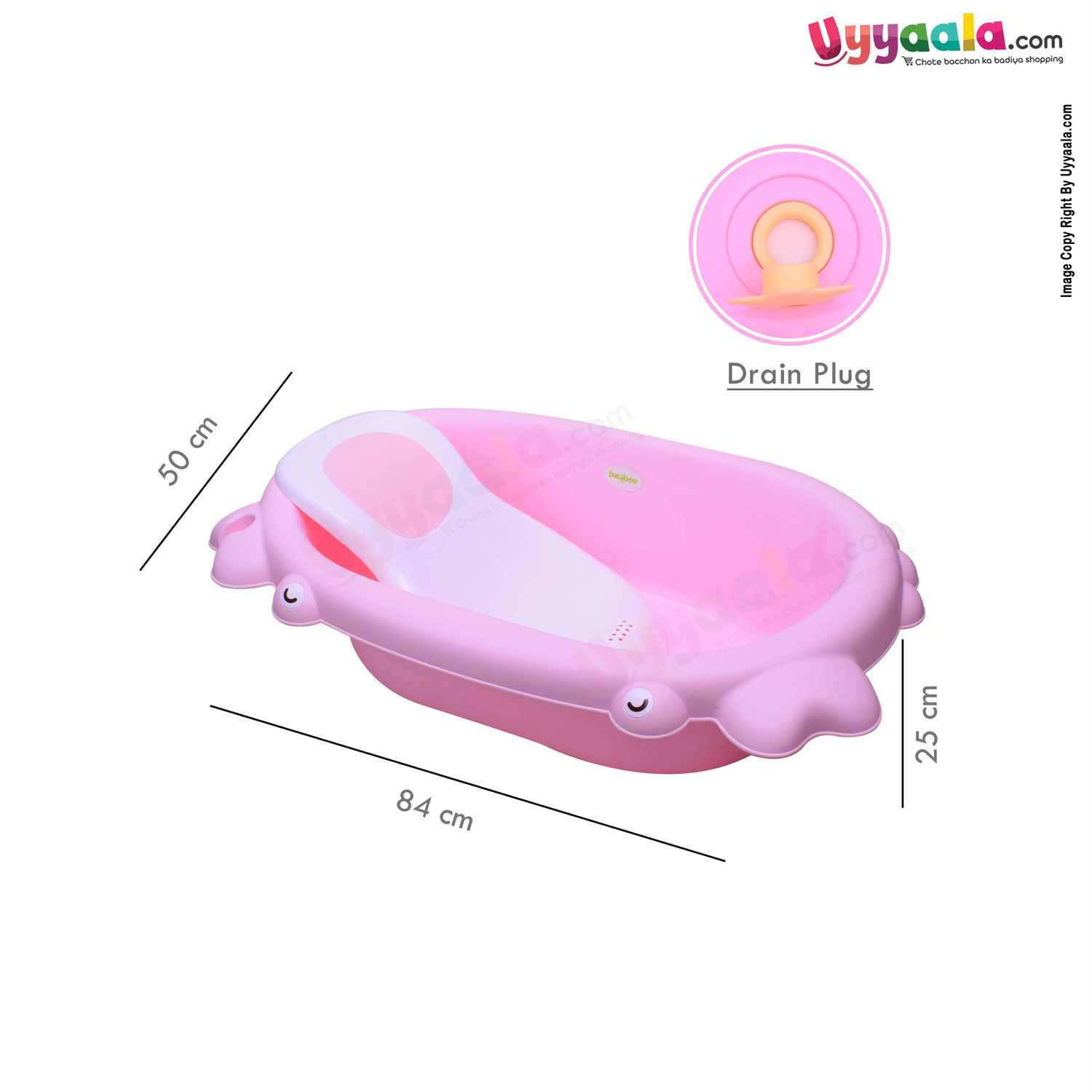BAYBEE Crab Shape Plastic Bath Tub with Sitting Tray and Water Drainage System - Pink