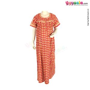 Feeding Nighty Pure Cotton (L) - Red, Yellow
