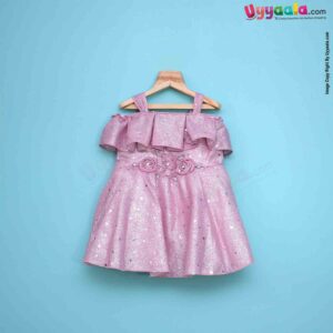 KALKI Half Shoulder Baby Frock with Flared Hem & Frills, Baby Fashion Wear, (5348) Pink & Sky Blue