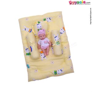 Baby Cotton Premium Bedding Set of 4 with Bolster and Pillow With Rabbit Print 0-12m, Yellow-uyyala-com.myshopify.com-Bedding-Happy Babies