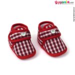 Baby cloth shoes for newborn bear patch, with checks print